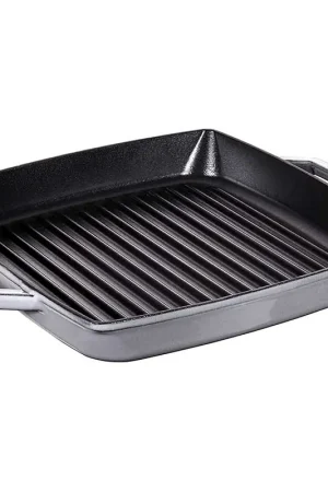 Staub Grill Pans Bistecchiera in ghisa con manici 33x33 cm Grigio Solo Oggi