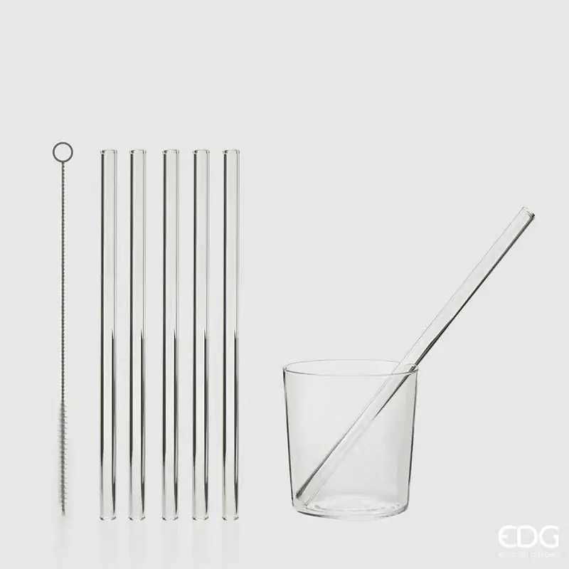 Ultima Occasione EDG Enzo De Gasperi Set 6 cannucce in vetro 23cm + Scovolino