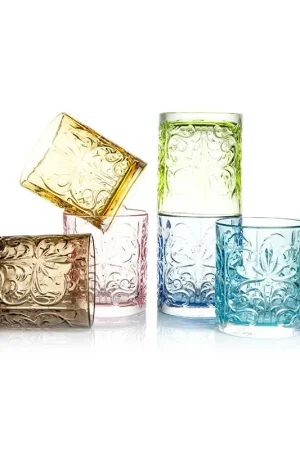 Novità Feeling Set 6 Bicchieri Tumbler Barocco Multicolor in Vetro