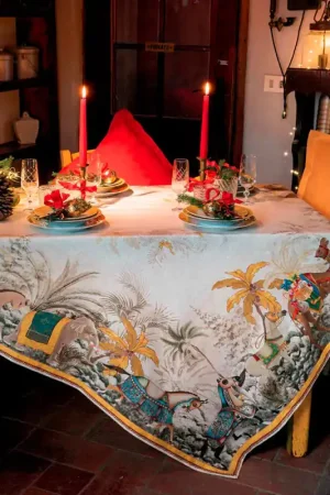 Tessitura Toscana Tovaglia Natalizia Exotic Christmas 170x360 cm Super Prezzo