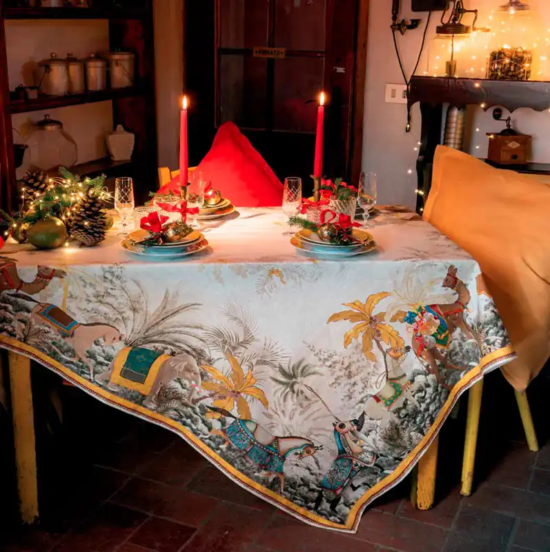 Tessitura Toscana Tovaglia Natalizia Exotic Christmas 170x360 cm Super Prezzo