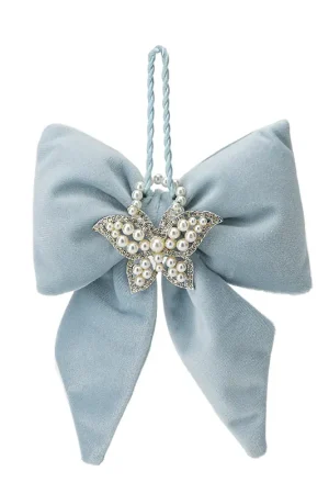 Hervit Fiocco In Velluto Celeste Con Farfalla 14x18 cm Saldi