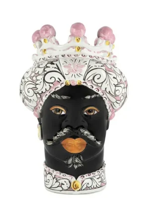 Verus Ceramiche Abhika Testa di Moro Man Ornata Rosa H41 cm Spedizione Espresso