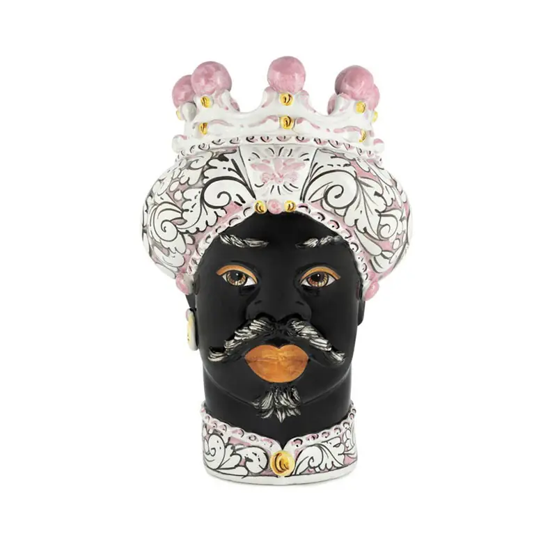 Verus Ceramiche Abhika Testa di Moro Man Ornata Rosa H41 cm Spedizione Espresso
