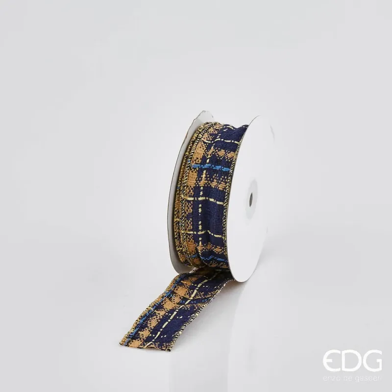 Scelto Dai Clienti EDG Enzo De Gasperi Nastro Tartan Blu Oro 3.8 mm 10 Metri