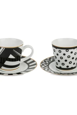 Spedito Oggi Baci Milano Set 2 Tazzine da Caffè con Piattino Optical in Porcellana