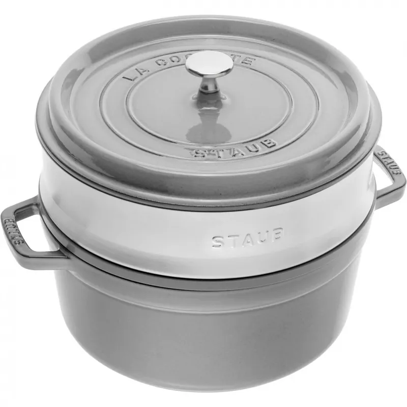 Staub Cocotte Tonda con Vaporiera 26 cm Grigio Offerta Speciale