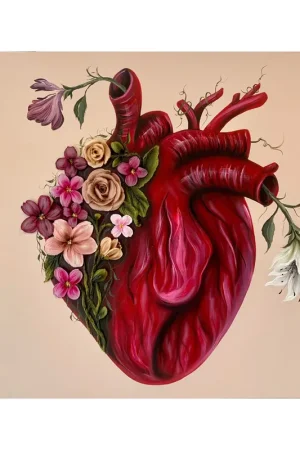 Art Maiora Quadro Flowery Heart Dipinto a Mano su Tela 100x100 cm Soddisfatti O Rimborsati