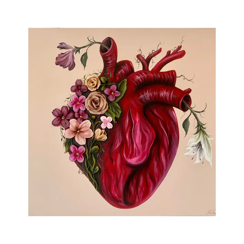 Art Maiora Quadro Flowery Heart Dipinto a Mano su Tela 100x100 cm Soddisfatti O Rimborsati