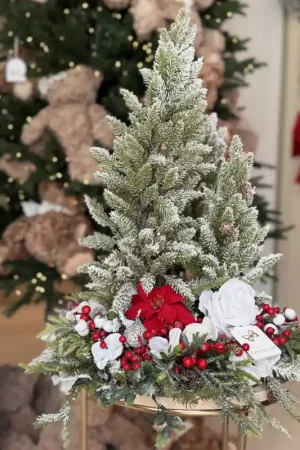 Fiori Di Lena Centrotavola con Stelle di Natale e 3 Alberi Nuova Collezione