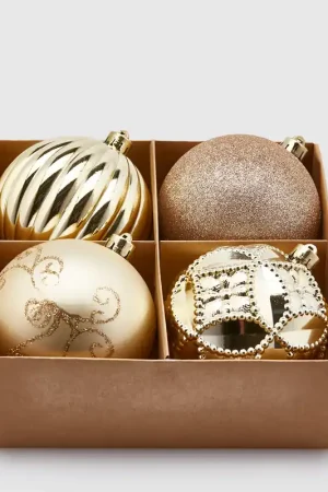 Promozione EDG Enzo De Gasperi Box 4 Palle di Natale Decorate Poly D10 cm Mix Champagne