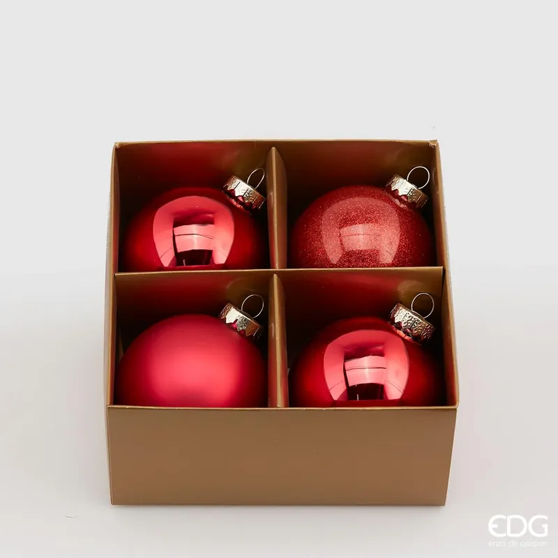 Offerta Lampo EDG Enzo De Gasperi Set 4 Palle di Natale in Vetro Rosse D8 cm