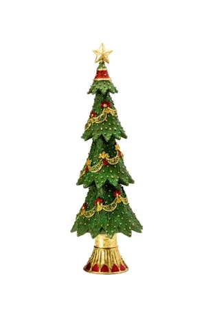 Vendita Finale Lamart Decorazione Alberello Natalizio in Resina Dipinto a Mano H33 cm Verde e Oro