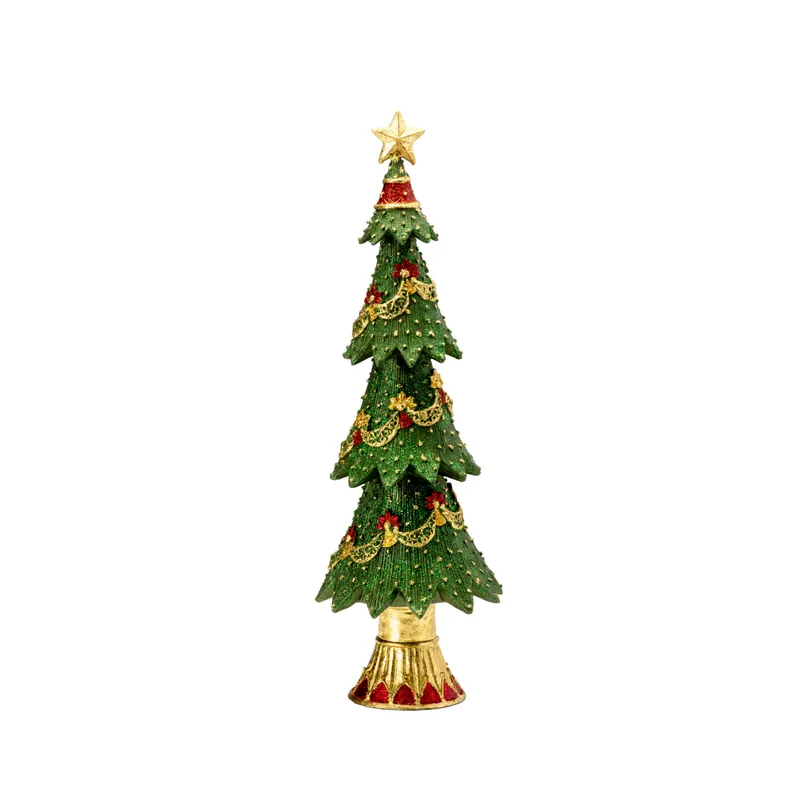 Vendita Finale Lamart Decorazione Alberello Natalizio in Resina Dipinto a Mano H33 cm Verde e Oro
