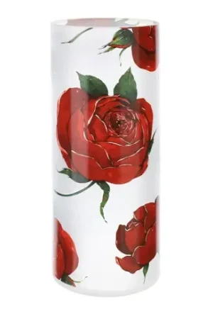 Hervit Vaso Natalizio Rose Baccarat in Vetro D12xH30 cm Bianco Promo Stagionale