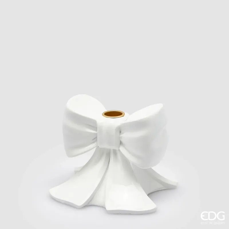 Ultime Pezzi EDG Enzo De Gasperi Portacandela Fiocco Bianco H11 cm