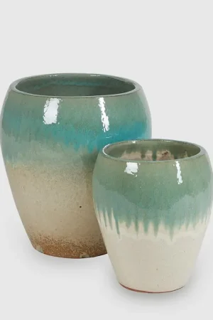 Nuova Collezione EDG Enzo De Gasperi Vaso Glaze Bombato in Ceramica H32 D28 cm Sfumato Verde Acqua