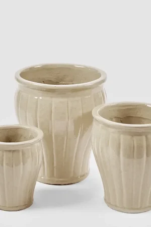 A Buon Prezzo EDG Enzo De Gasperi Set 3 Vasi Glaze Righe Svasati Avorio