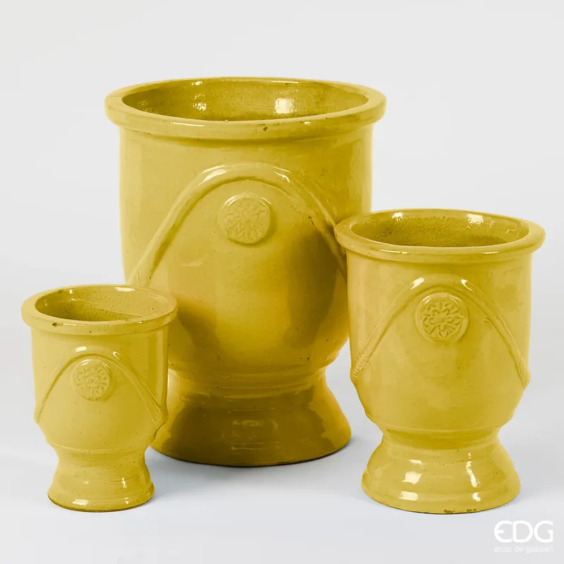 EDG Enzo De Gasperi Set 3 Vasi Glaze Coppa Onde H58 D47 cm Giallo Nuovo Arrivo