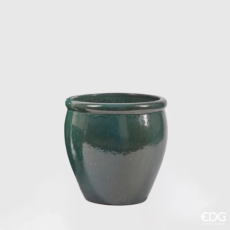 EDG Enzo De Gasperi Vaso Glaze Bombato H50xD50 cm Verde Scuro A Buon Prezzo