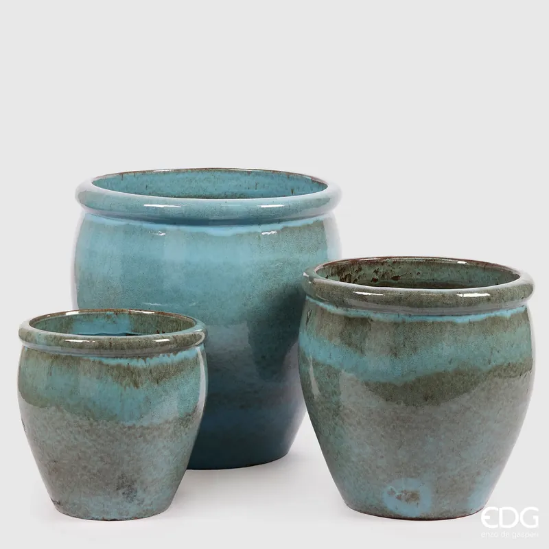 EDG Enzo De Gasperi Vaso Glaze Bombato H50xD50 cm Turchese Sconto