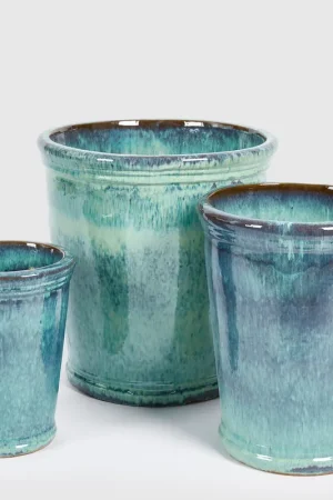 EDG Enzo De Gasperi Set 3 Vasi Glaze Svasati in Ceramica Turchese Esclusivo