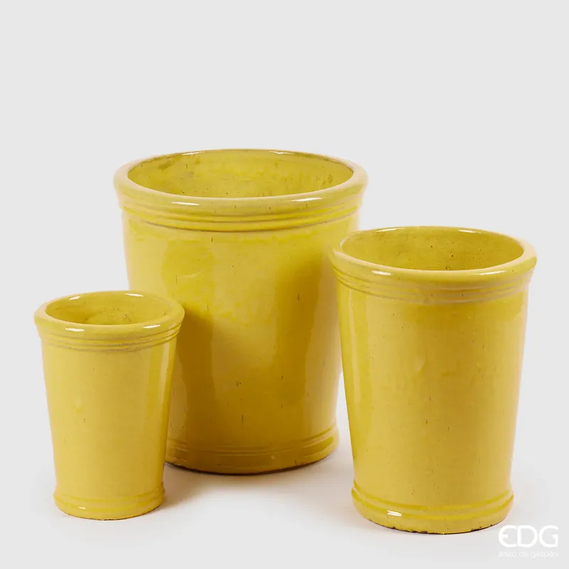 EDG Enzo De Gasperi Set 3 Vasi Glaze Svasati in Ceramica Giallo Occasione