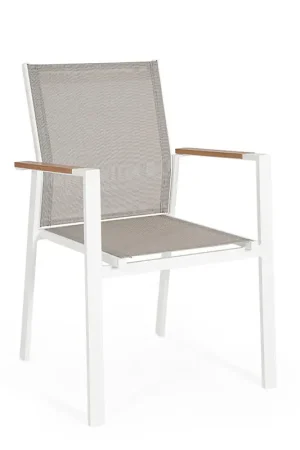Soddisfatti O Rimborsati Andrea Bizzotto Sedia Heta da Esterno in Alluminio Bianco con Braccioli effetto Legno