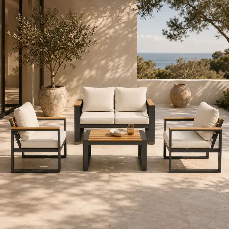 Andrea Bizzotto Set Salotto da Esterno Leandro Antracite e Polywood Novità