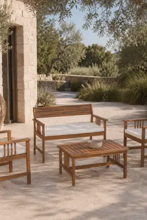Economico Andrea Bizzotto Set Salotto da Esterno Noemi in Legno di Acacia Ecrù
