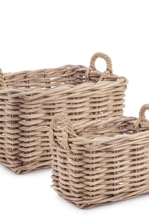 Andrea Bizzotto Set 2 Ceste in Rattan Malang con Manici L58 L49 cm Nuova Collezione
