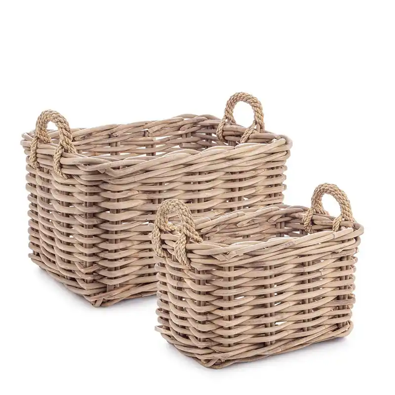 Andrea Bizzotto Set 2 Ceste in Rattan Malang con Manici L58 L49 cm Nuova Collezione