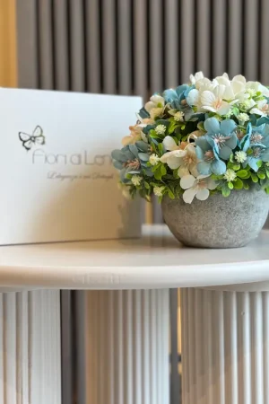 Nuova Collezione Fiori Di Lena Vasetto Rotondo con Fiori Azzurro