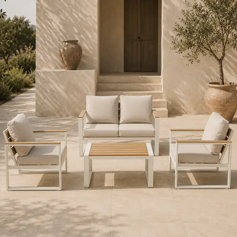 Must-Have Andrea Bizzotto Set Salotto da Esterno Leandro Bianco e Beige Polywood