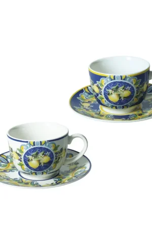 Brandani Set 2 Tazzine Citrus Blu in Porcellana New Bone Compra Online