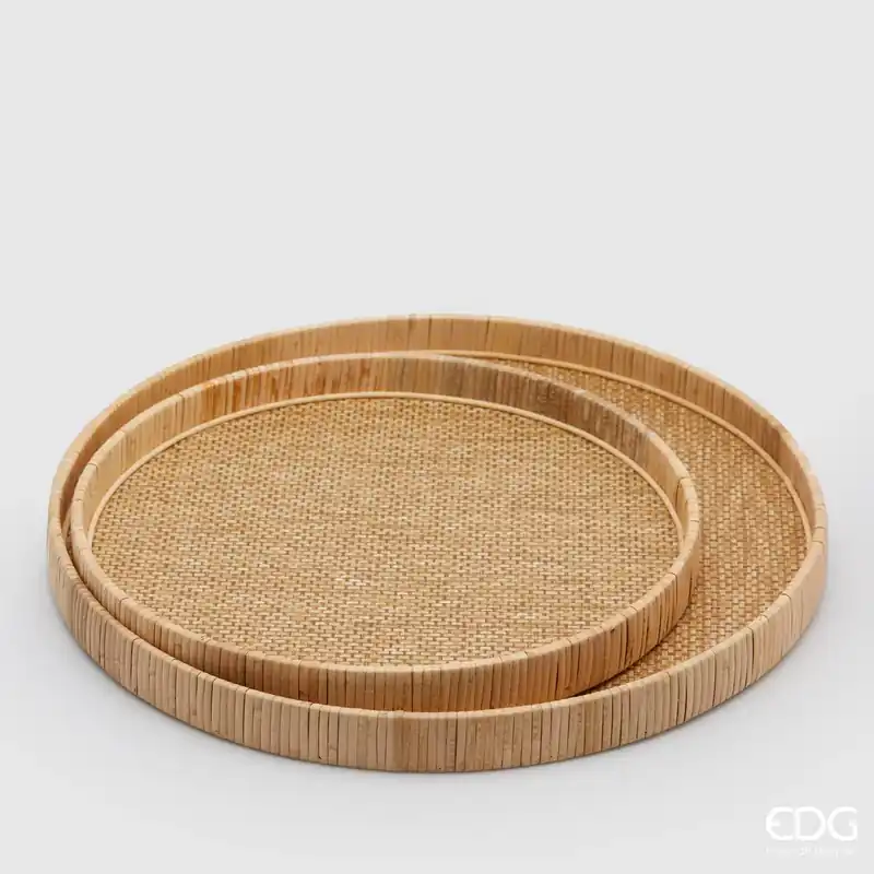 Offerta EDG Enzo De Gasperi Set 2 Vassoi Rotondi in Rattan D51 D40 cm