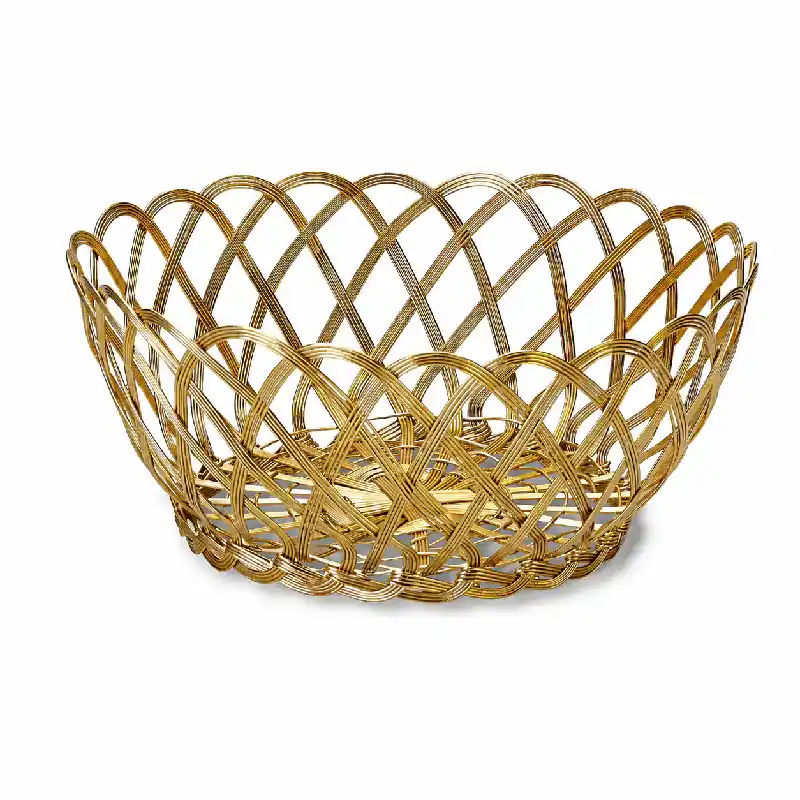 Bitossi Cestino Tondo Intrecciato D19 cm in Metallo Oro Non Perdere