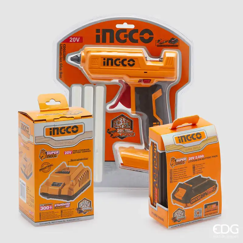 PISTOLA COLLA A CALDO PROFESSIONALE TERMOCOLLANTE CON BATTERIA E CARICABATTERIA 3PZ H.18 L.16 20V 20W Compra Oggi Stesso