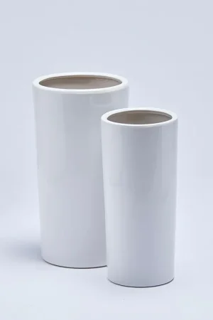 EDG Enzo De Gasperi Set 2 Vasi Cilindro in Ceramica H46 H41 Bianco Economico