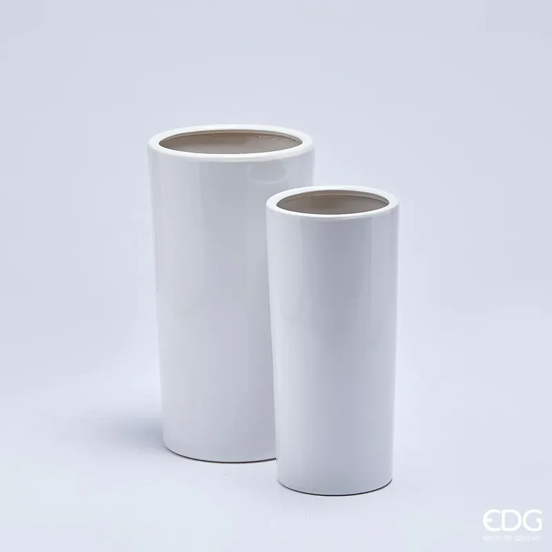 EDG Enzo De Gasperi Set 2 Vasi Cilindro in Ceramica H46 H41 Bianco Economico