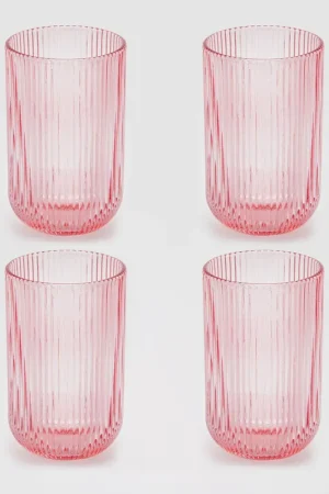 A Buon Prezzo EDG Enzo De Gasperi Offerta Set 4 Bicchieri Longdrink Righe H12 D8 cm Rosa