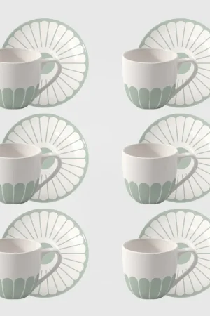 Promozione Esclusiva Villeroy & Boch Set 6 Tazzine da Caffè Fleur 70ml con Piattino in Porcellana