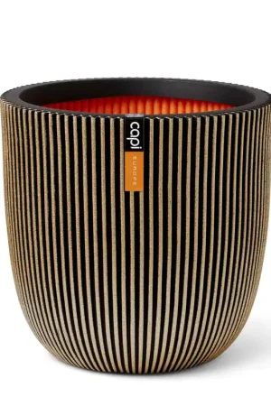 Reso Gratuito Capi Europe Vaso Planter Ball Groove Nero e Oro H35 D34 cm in PE riciclato