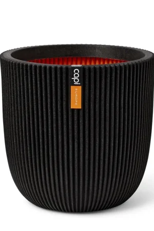 Capi Europe Vaso Planter Ball Groove Nero H54 D52 cm in PE riciclato Occasione Imperdibile