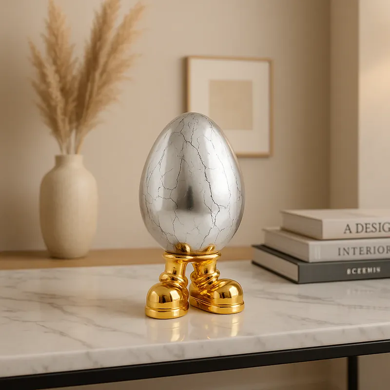 Bestseller Mia Design Uovo con Piedi H28 cm in Resina Oro e Argento