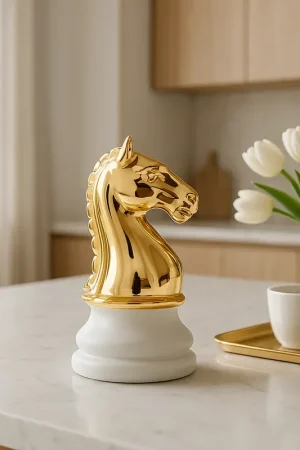 Offerta Speciale Mia Design Cavallo Scacchi H27 cm in Resina Bianco e Oro