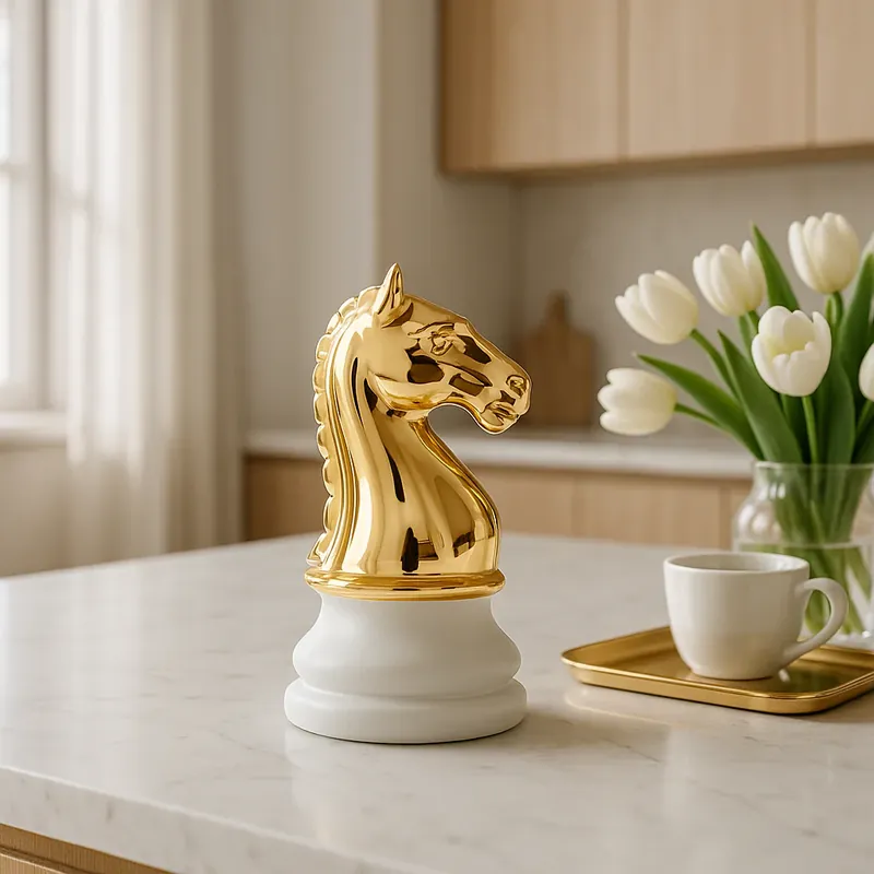 Offerta Speciale Mia Design Cavallo Scacchi H27 cm in Resina Bianco e Oro