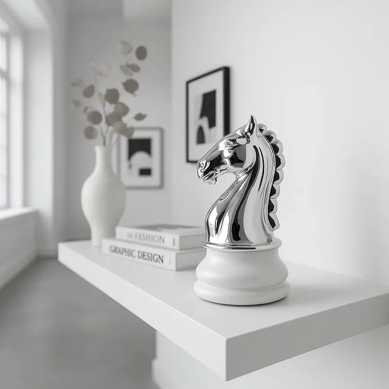 Mia Design Cavallo Scacchi H27 cm in Resina Bianco e Argento Ultimissimo Modello