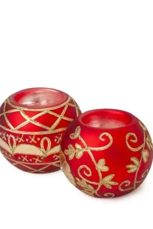 Offerta Lampo Hervit Set 2 Portatealite Natalizio in Vetro Soffiato D8 cm