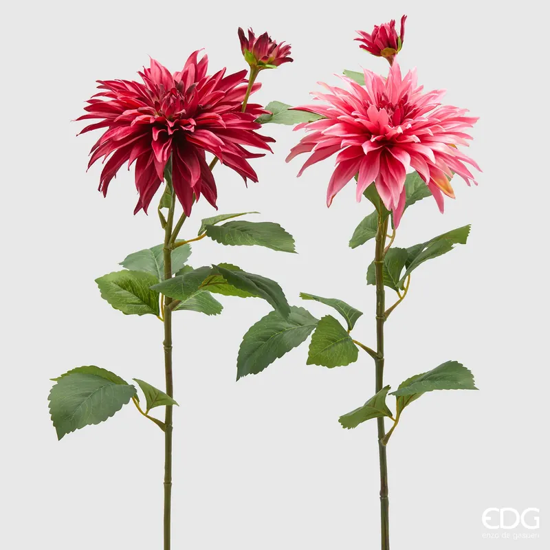 EDG Enzo De Gasperi Set 2 Rami di Dalia con Foglie e Bocciolo H80 cm Rosa Scuro Saldi
